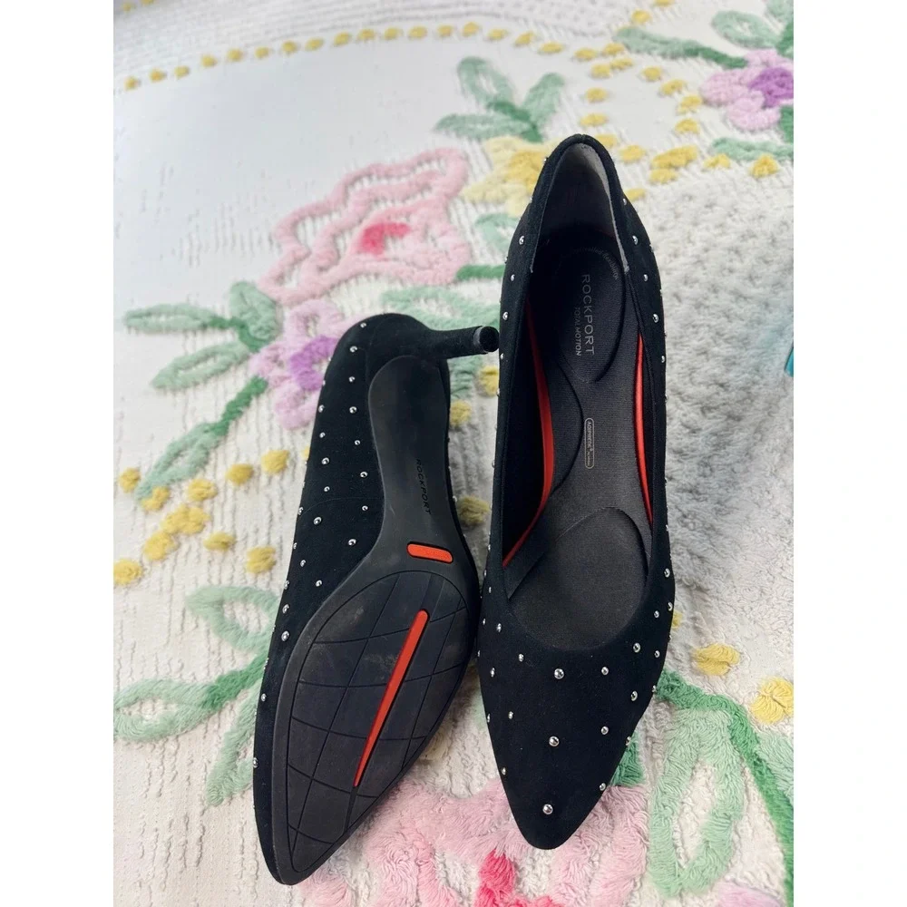 Rockport Total Motion 75mm Pointy Toe Pump Black Suede Studs 10.5‎ M V80295